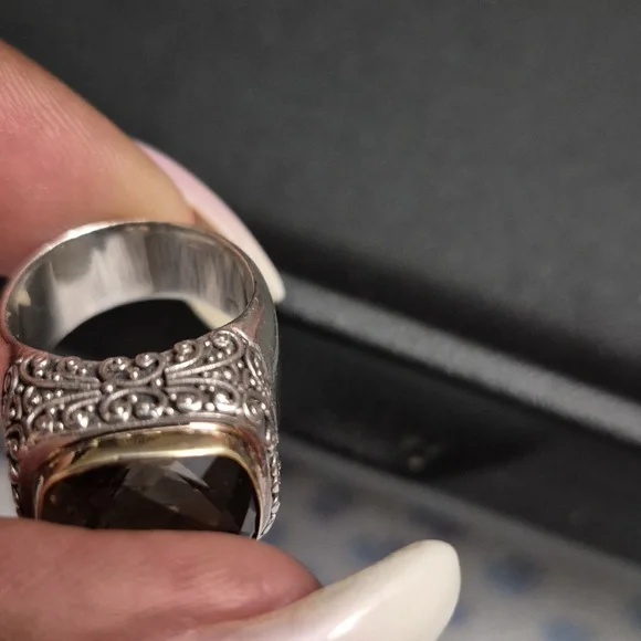 Sterling Silver And 14k Gold Smoked Topez Ring. - Picture 8 of 9